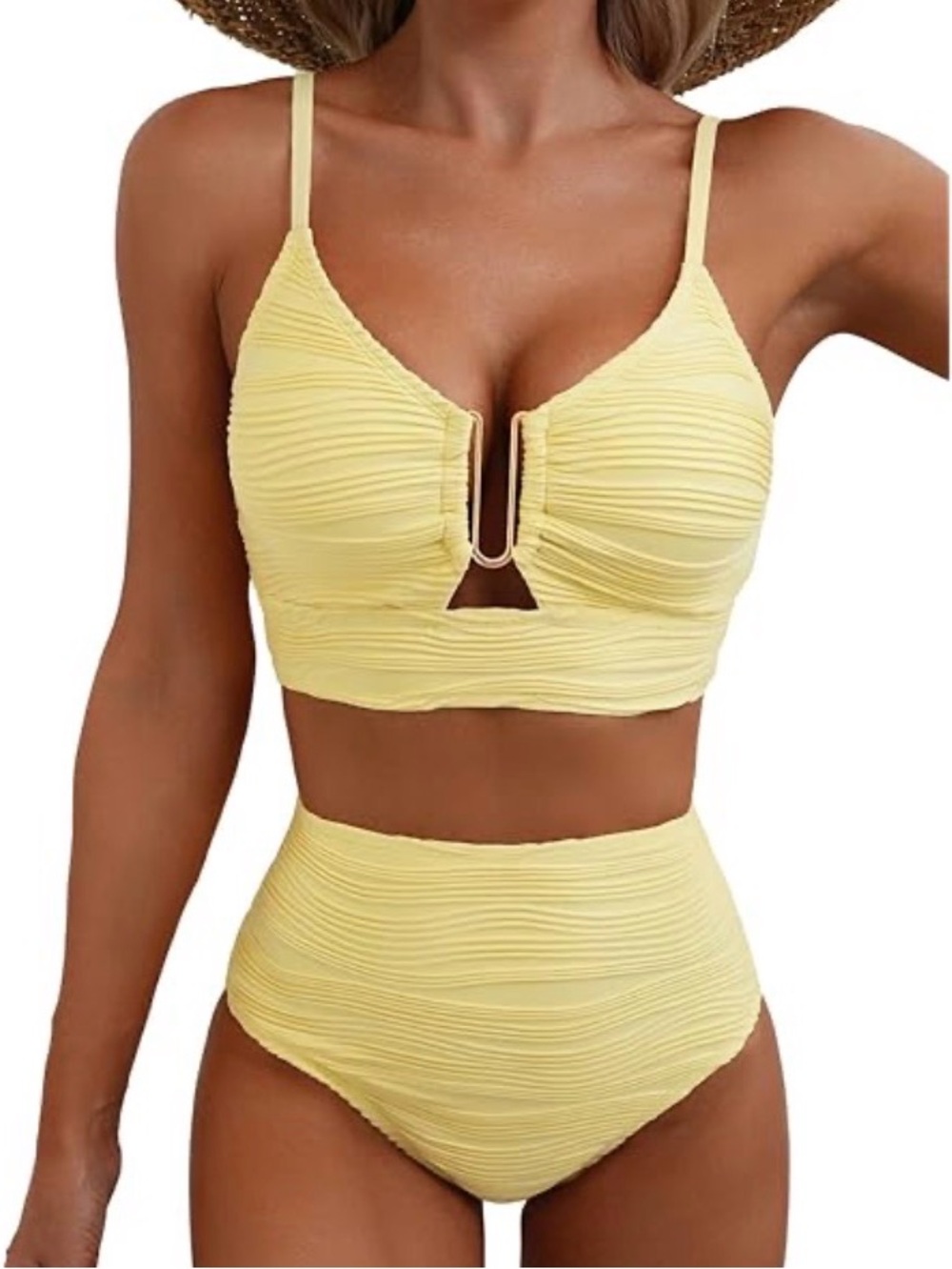 New Yellow Women’s 2 Piece High Waist V Neck Swimsuit / large